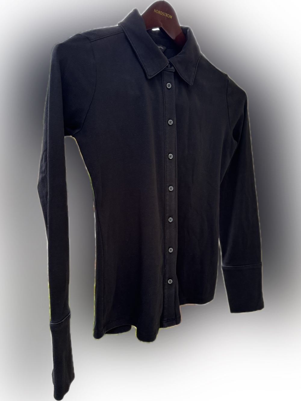 BANANA REPUBLIC REFINED RIBBED SHIRT COTTON LONG SLEEVE CUFFS BLACK XS S 758999